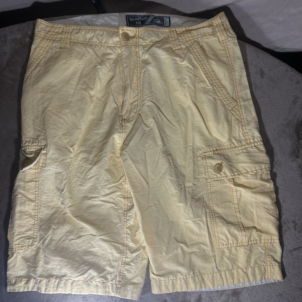 WearFirst Men's Cargo Shorts Size 38 Light Yellow Cotton Nylon Blend